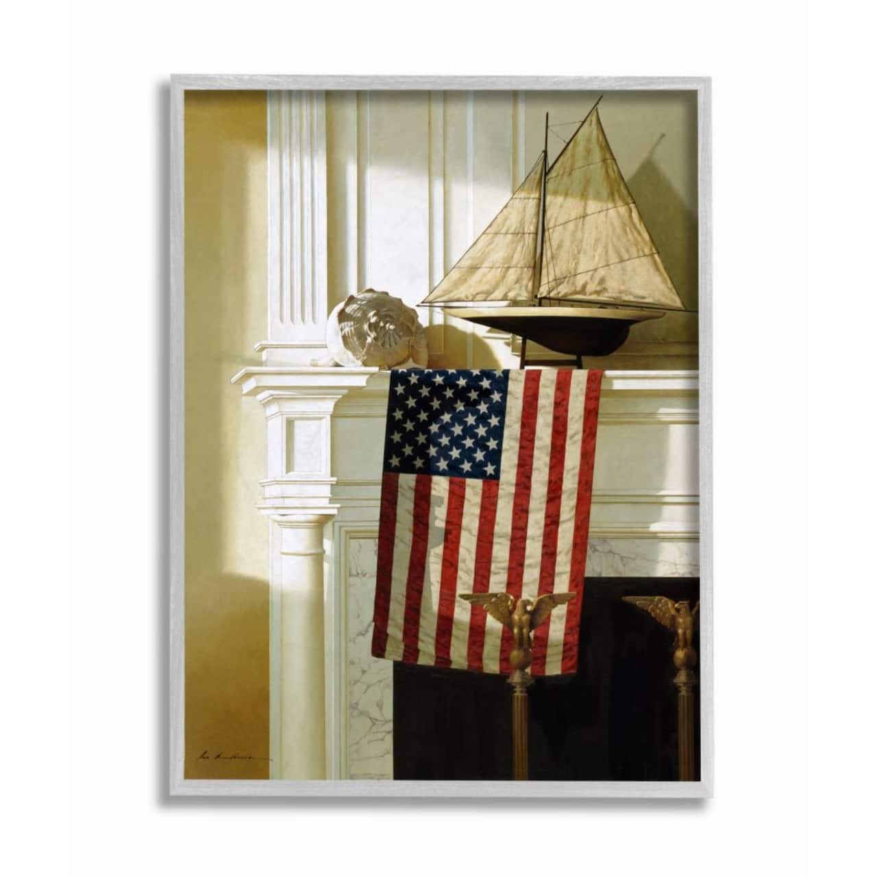 Stupell Industries Americana Mantle Wall Art in Gray Frame